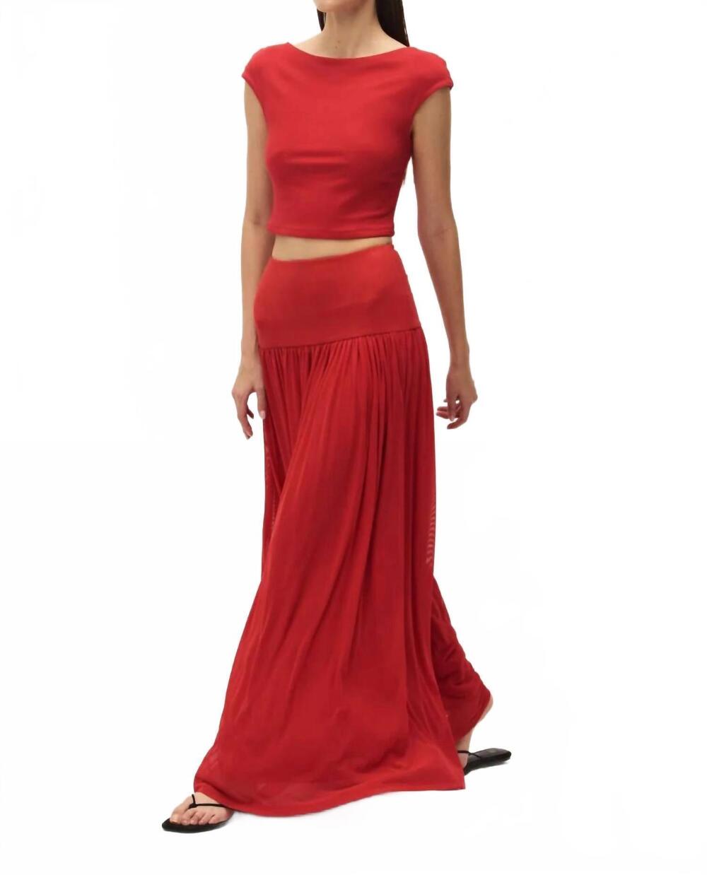 NEW ELODIE darya knit maxi skirt in coral red